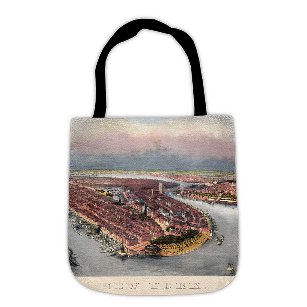 Large Woven Tote - Vintage 1874 Manhattan Map Cotton Polyester Durable Bag