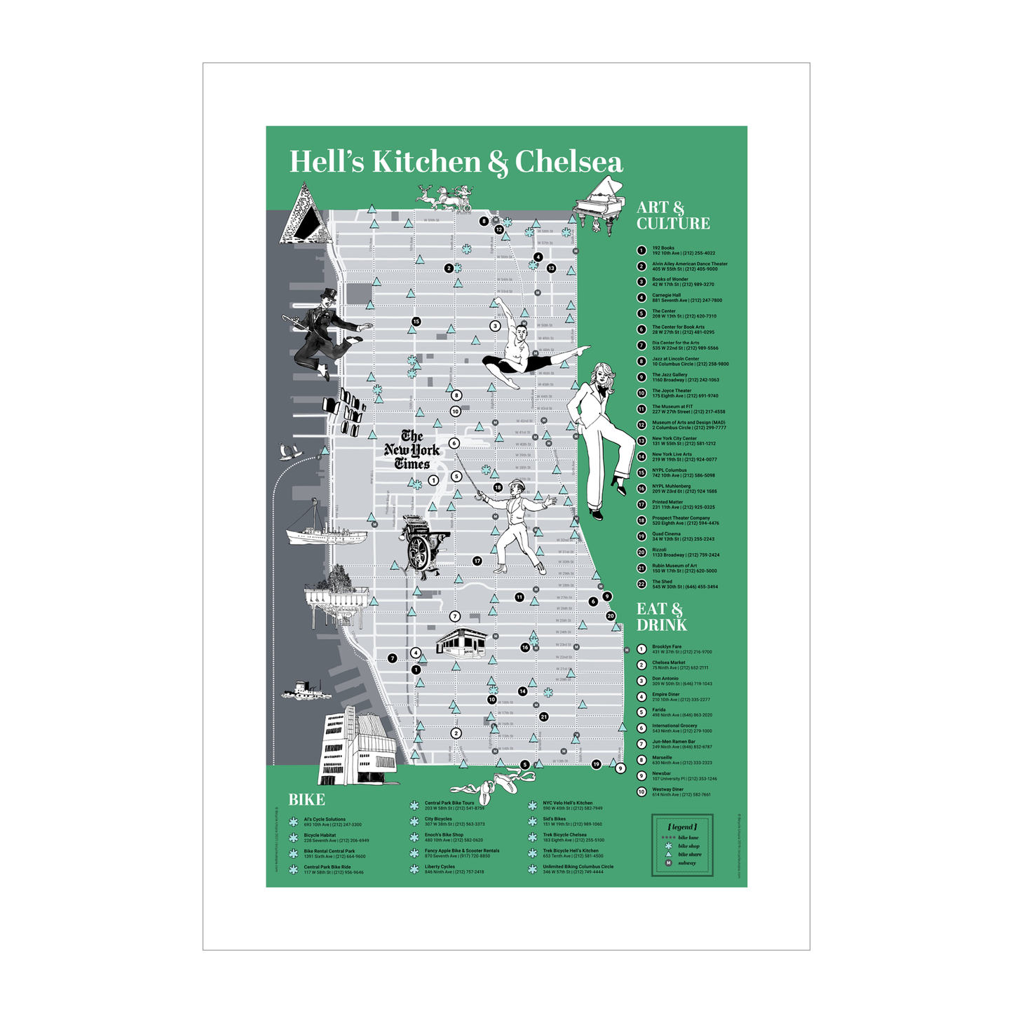 Hell’s Kitchen & Chelsea Map -- NYC Bike Art Print