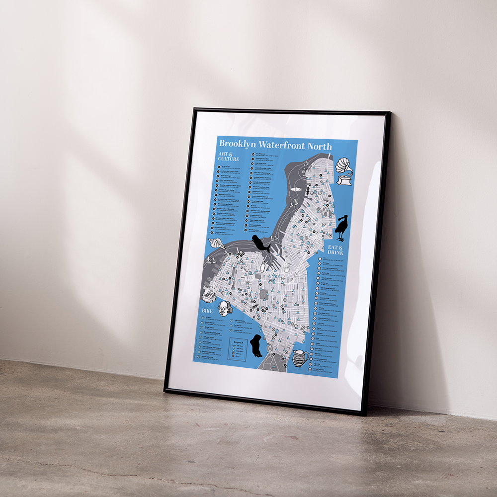 Brooklyn Bike Map – NYC Bike Routes & Waterfront Poster | Cycling Culture Art