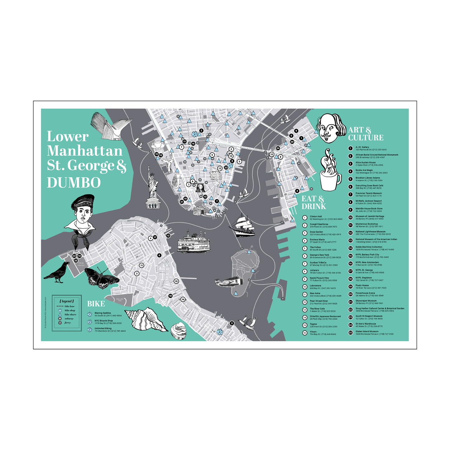 Lower Manhattan Map - DUMBO Walking Guide & NYC Biking Map | Waterfront Tour