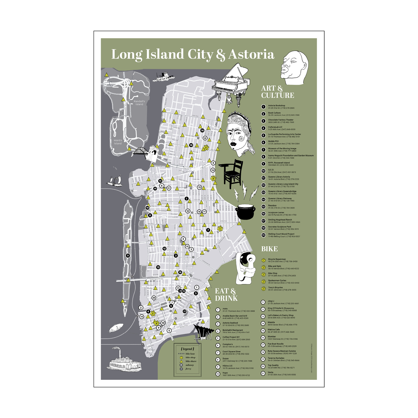LIC Astoria Map – NYC Walking Guide | Durable Travel Map for Queens Bike Routes