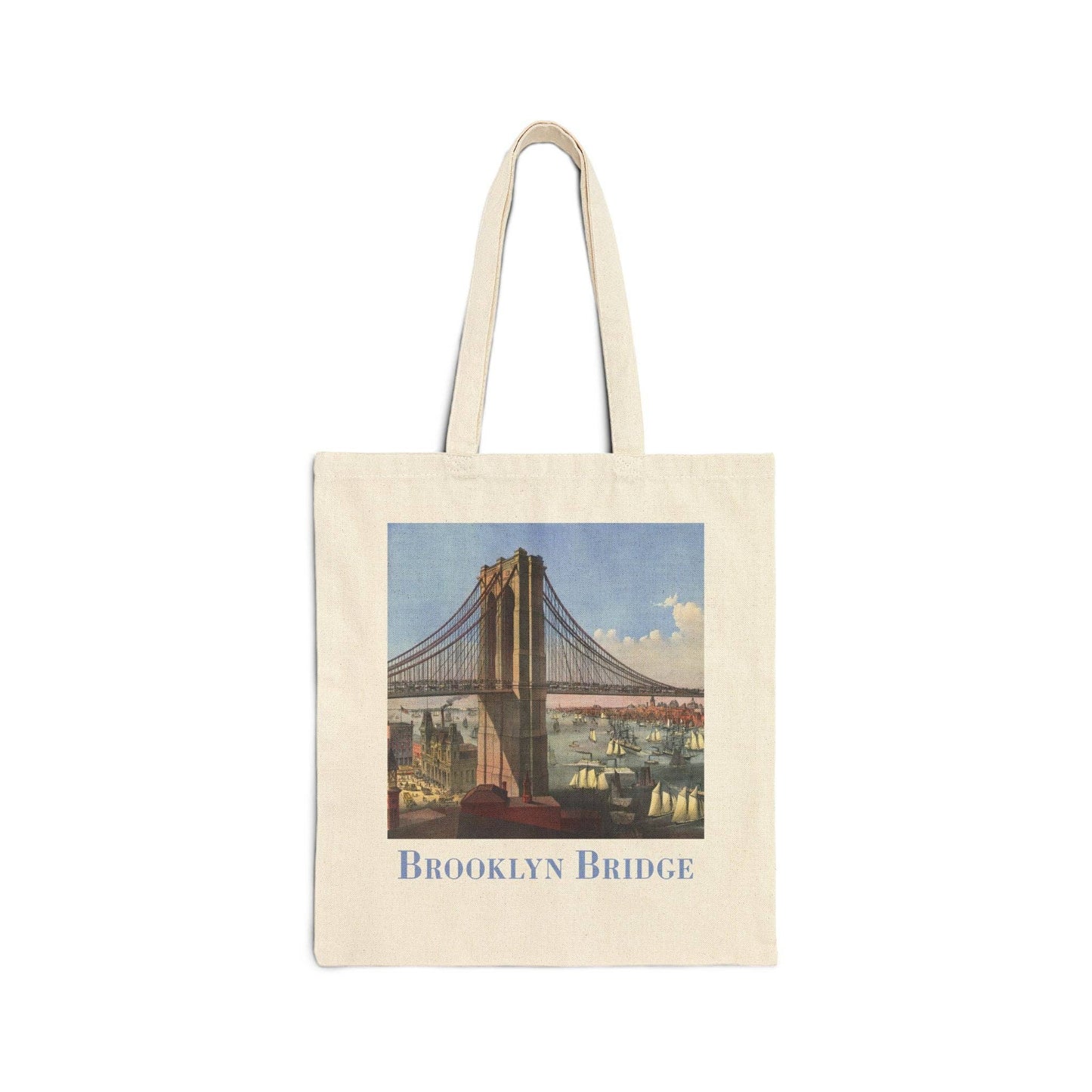 Vintage Canvas Tote – Durable Cotton Bag With Brooklyn Bridge Print & Reinforced Handles