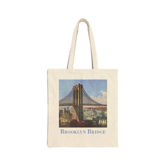 Vintage Canvas Tote – Durable Cotton Bag With Brooklyn Bridge Print & Reinforced Handles