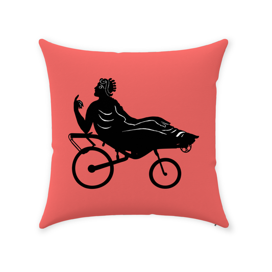 Greek Queen Demeter Pillow - Bold Coral Red Bicycle Throw Pillow with Cotton Twill Cover