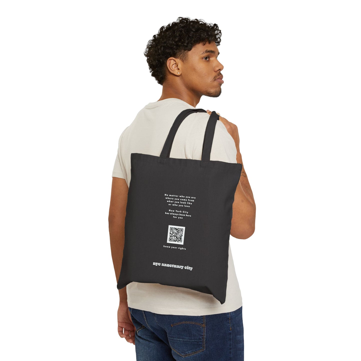 Sanctuary City NYC ♥️ You Black Cotton Canvas Tote Bag - Spanish