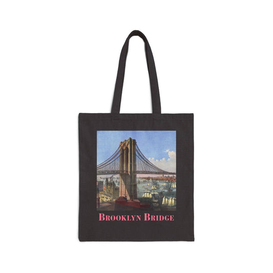 Vintage Canvas Tote – Brooklyn Bridge Cotton Bag With Reinforced Handles