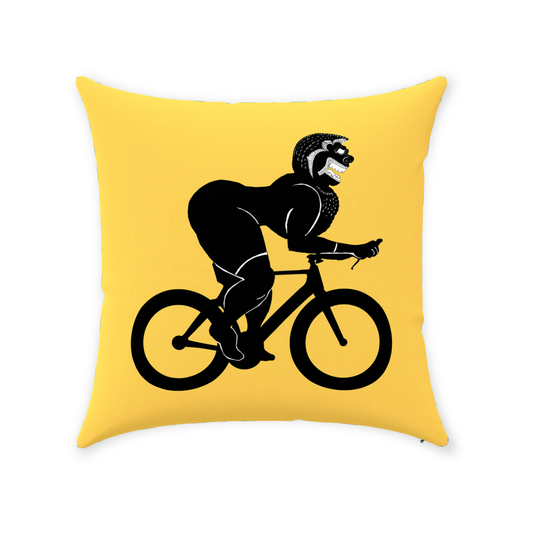 Guardian Lion Throw Pillow – Yellow Cotton Twill Bike Life Throw Pillow with Hidden Zipper