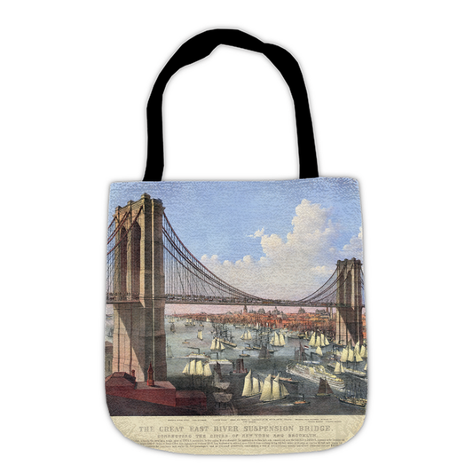 Vintage Woven Tote Featuring Brooklyn Bridge Design – Large Durable Everyday Bag