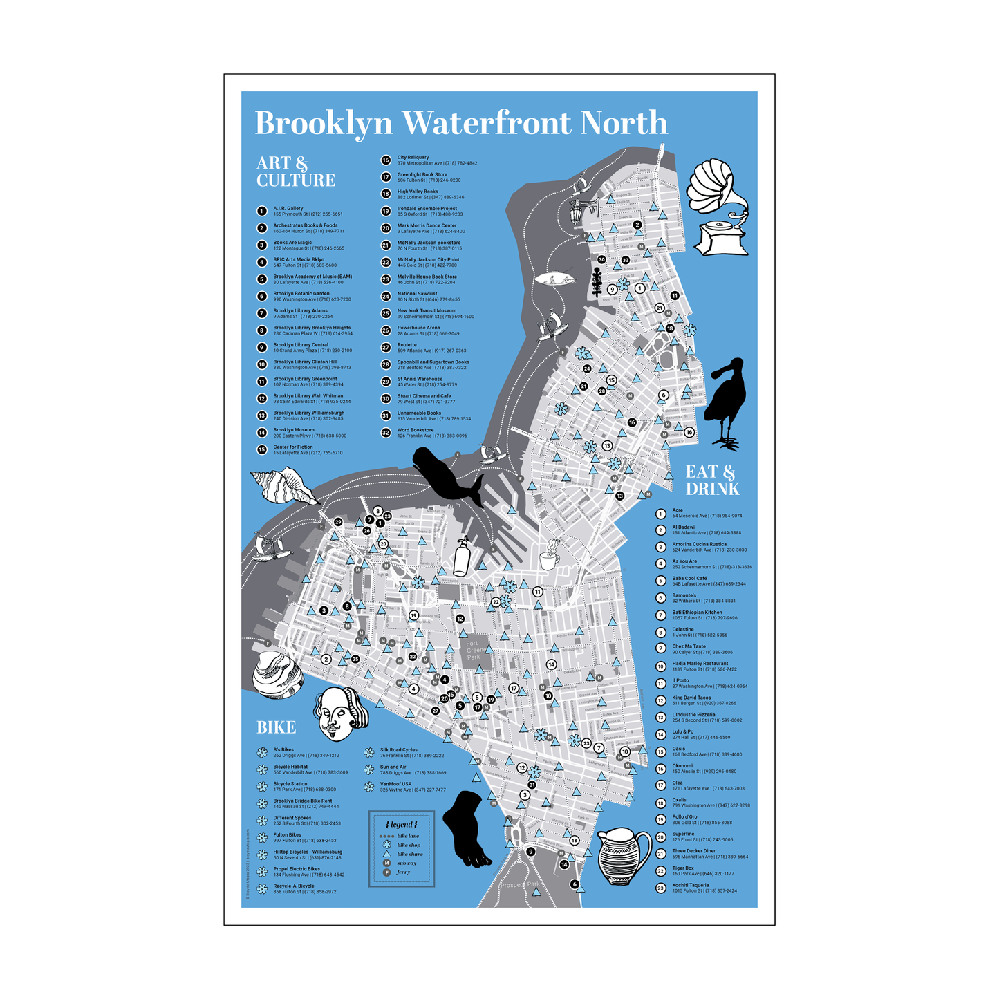 Brooklyn North Map | Waterfront Neighborhood Map & Local Art Guide NYC – Tri-Fold