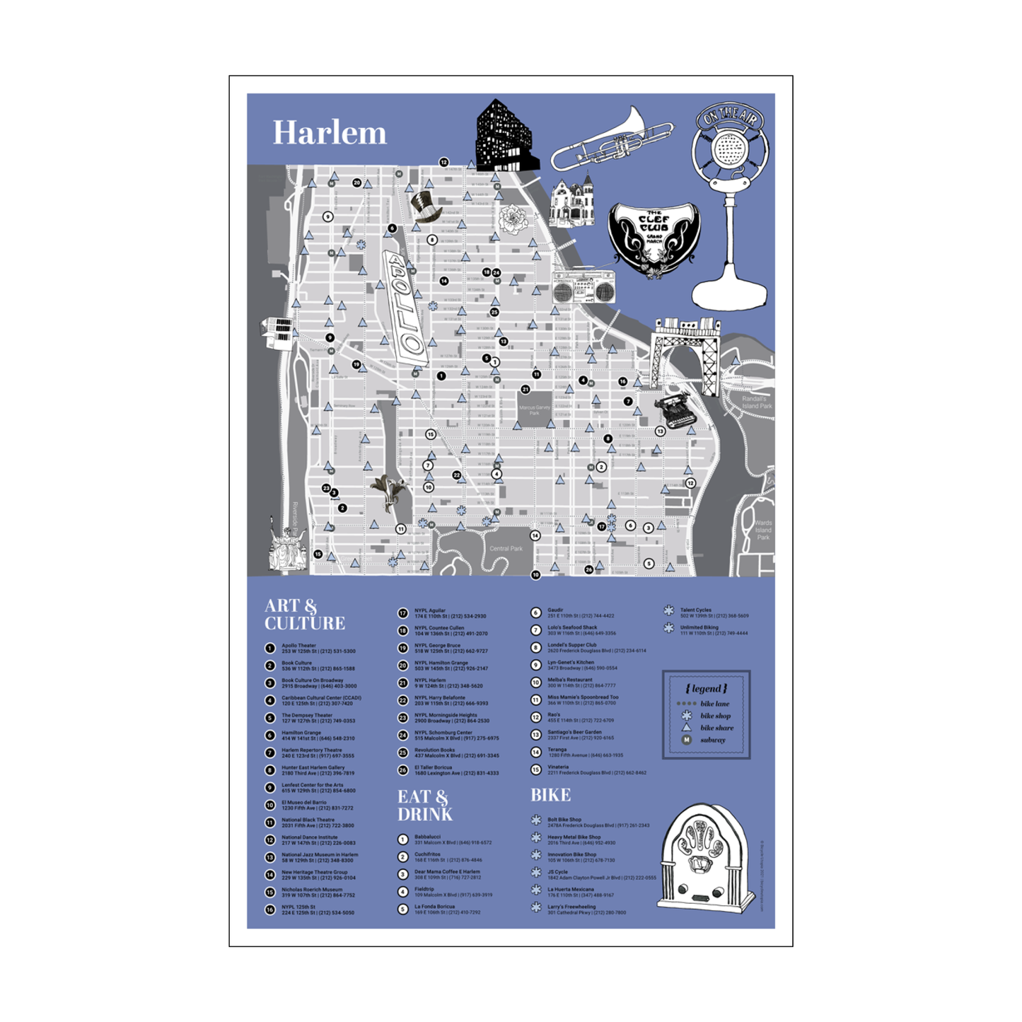 Harlem Walking Map – Durable Tri-Fold NYC Biking Guide & Cultural Tour