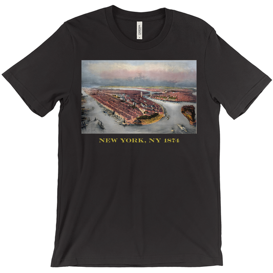 Vintage New York Tee – 1874 Manhattan Map Shirt | Soft Cotton Classic Unisex Top