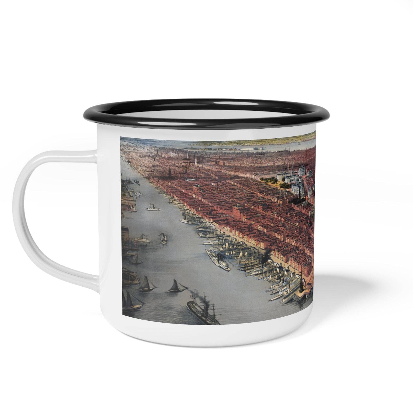 Enamel Camp Cup – Vintage 12oz Steel Outdoor Mug with NYC Map Design