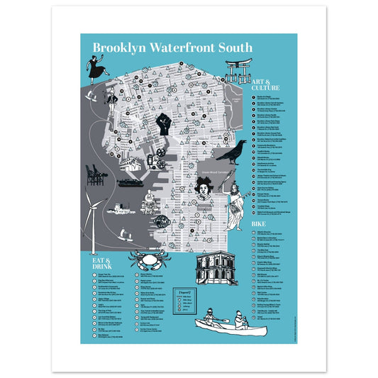 Brooklyn Waterfront Map – South Brooklyn Poster | NYC Cycling Art & Bike Route Decor