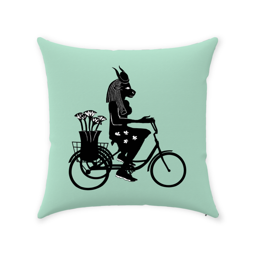 Egyptian Goddess Throw Pillow – Colorful Biking Accent | Cotton Twill Cover