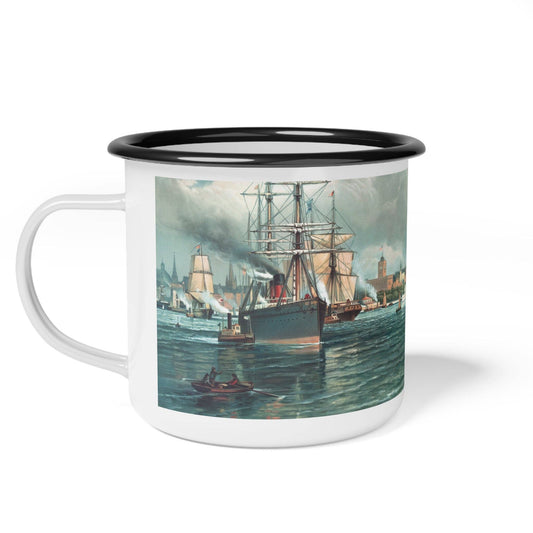 Brooklyn Harbor Enamel Mug – Durable 12oz Vintage Camp Cup With Maritime Design