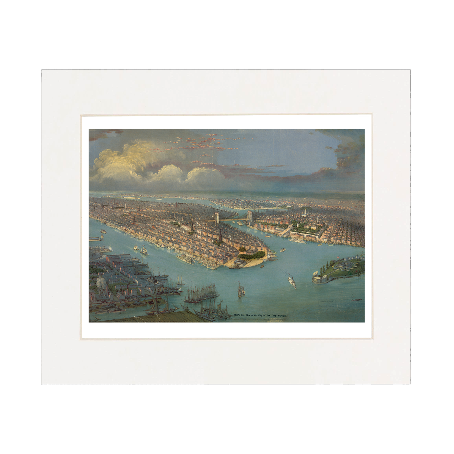 Vintage Art Print – New York Poster with Brooklyn Bridge