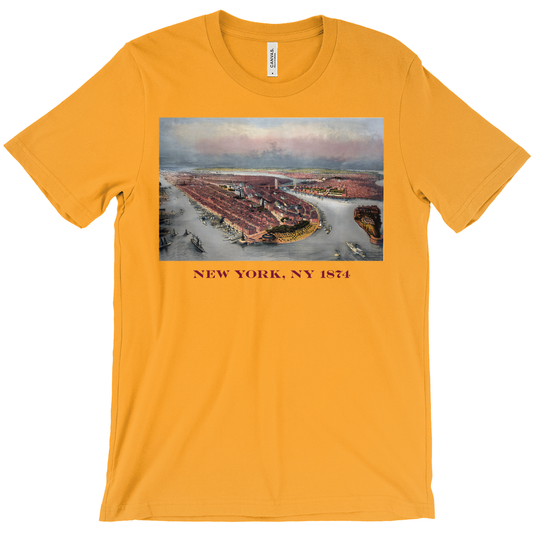 Vintage New York Tee – 1874 Lower Manhattan Historical Map Shirt, Classic Cotton