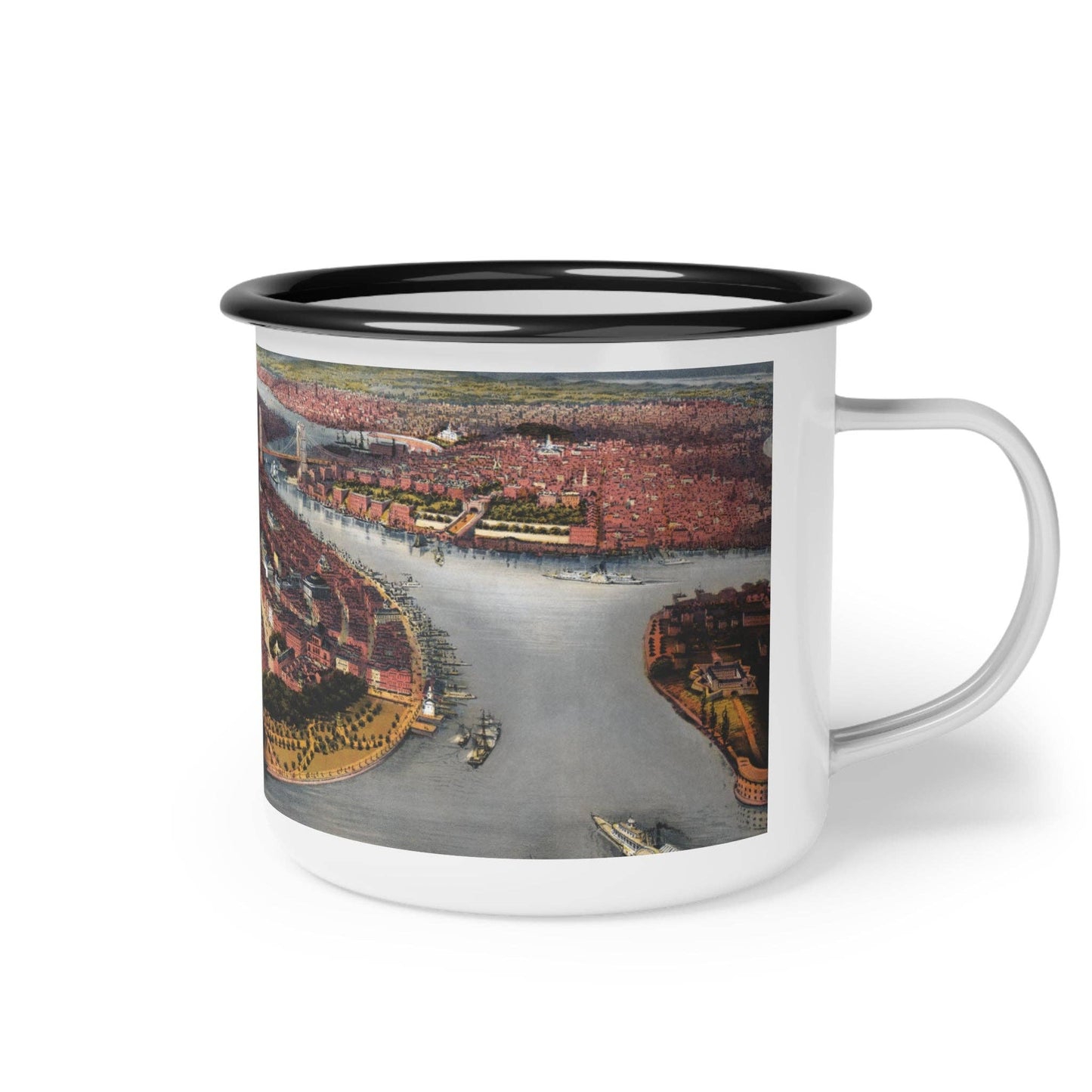 Enamel Camp Cup – Vintage 12oz Steel Outdoor Mug with NYC Map Design