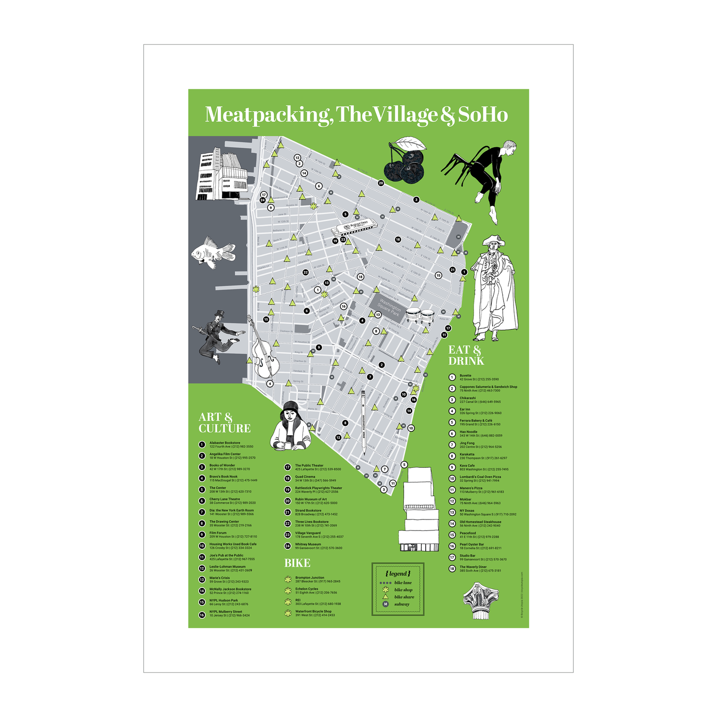 NYC Bike Art Print – Meatpacking District Map & Soho Neighborhood Wall Decor