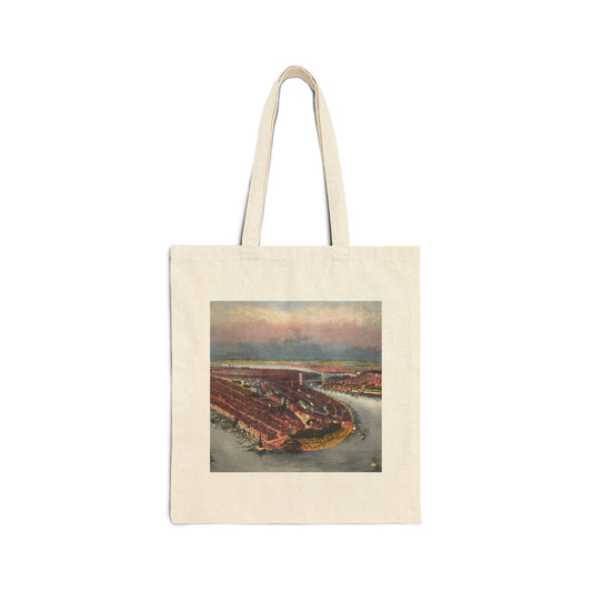 Vintage Canvas Tote - Historic NYC 1874 Map Cotton Reusable Shopping Bag