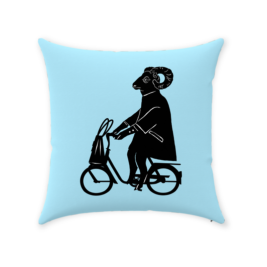 Funny Bike Throw Pillow - Bighorn Sheep Cotton Twill Throw Pillow With Hidden Zipper